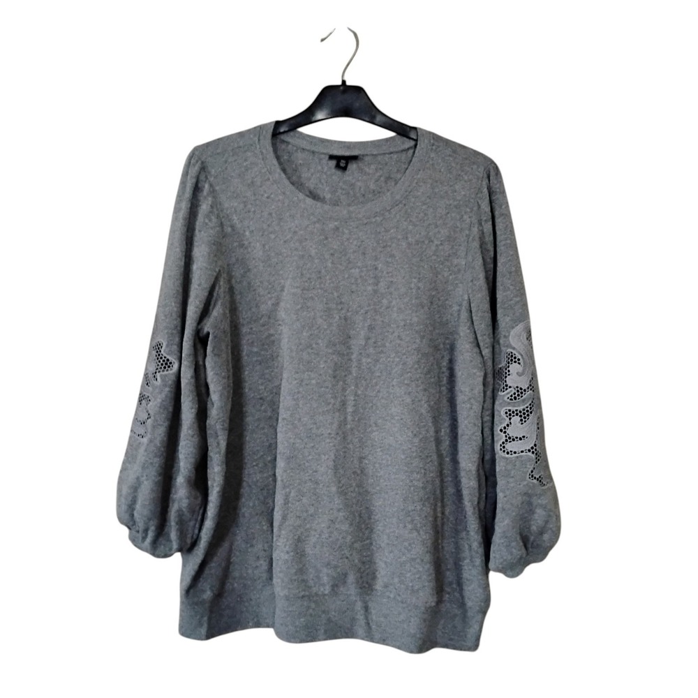 Torrid Grey Lace Sleeve Sweatshirt Plus Size 00 M L Crew Neck Puff Pullover